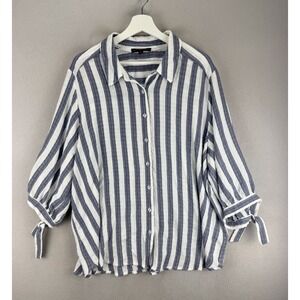 Jane And Delaney Women's Plus Sz 2X Gray White Stripes 3/4 Sleeve Boxy Tunic